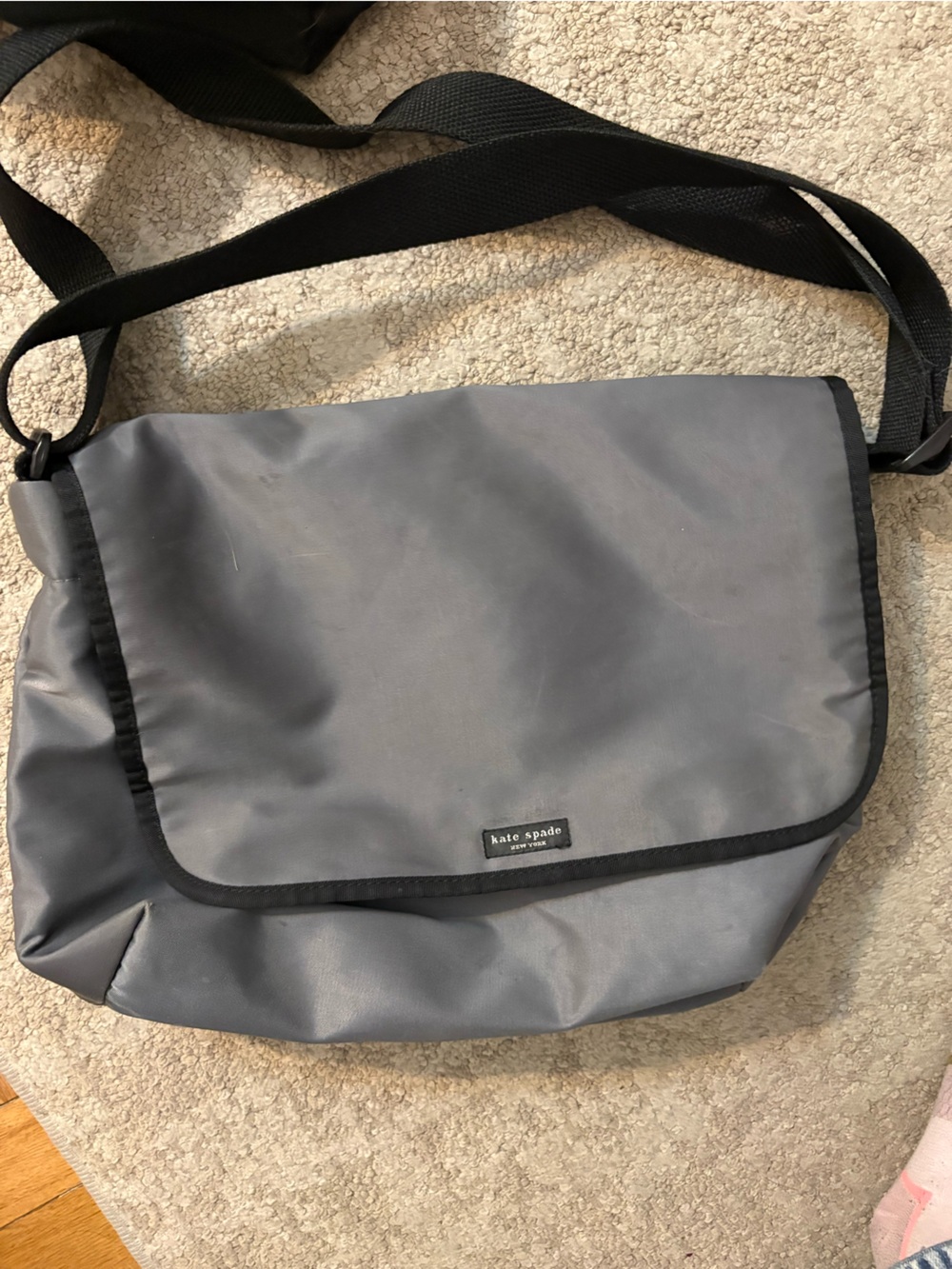 kate spade Gray Nylon Messenger Bag with Black Trim